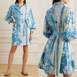 Emporio Sirenuse Odessa Blossom Printed Cotton-Poplin Mini Shirt Dress 44 Large